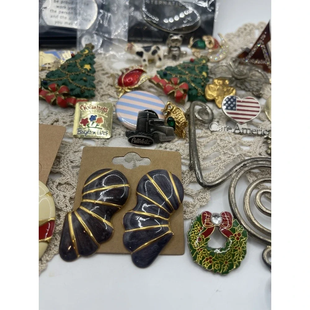 Huge‎ Lot Of Pins, Costume Jewelry , Earrings And One Keychain